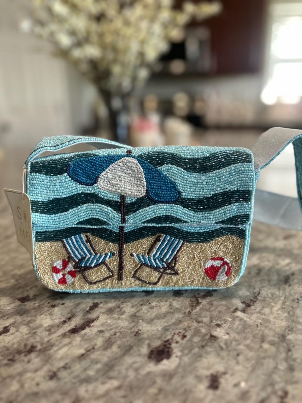 Sol and Mer  Beach Scene Beaded Bag